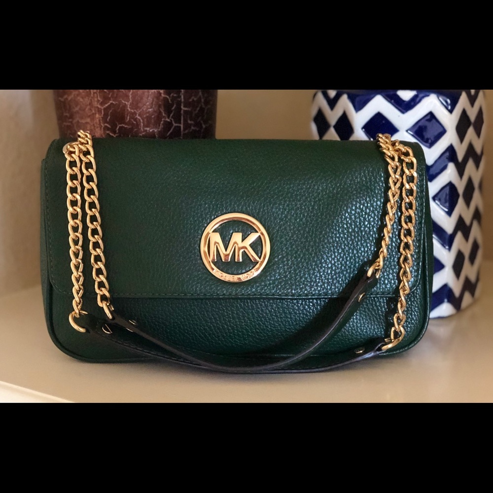 💚MK Green Leather Shoulder Flap